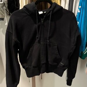 TNA Black Sweatfleece Cozy Fleece Boyfriend CROP zip up